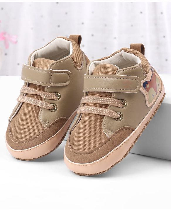 Cute Walk by Babyhug Velcro Closure Booties with Fox Patch -  Grey