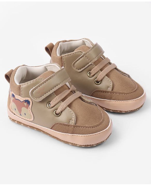 Cute Walk by Babyhug Velcro Closure Booties with Fox Patch -  Grey