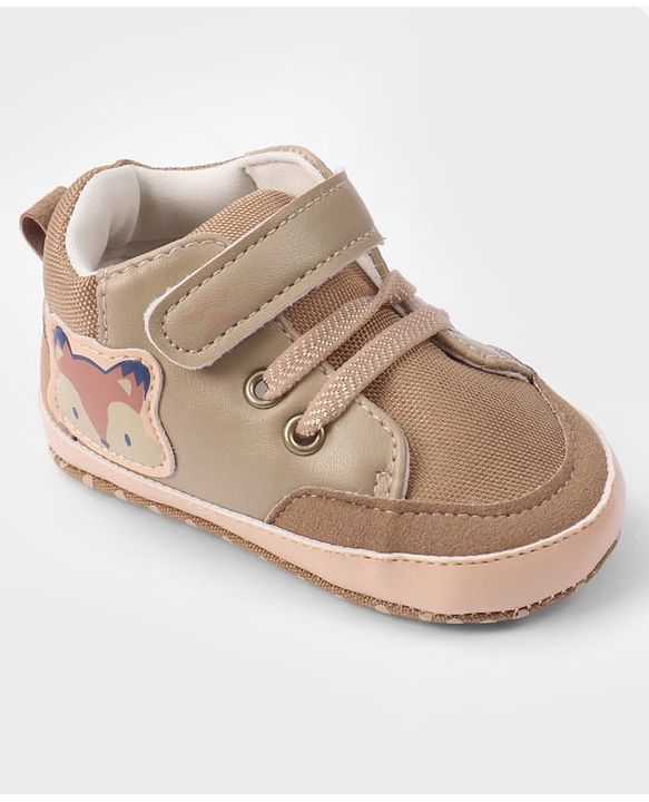 Cute Walk by Babyhug Velcro Closure Booties with Fox Patch -  Grey
