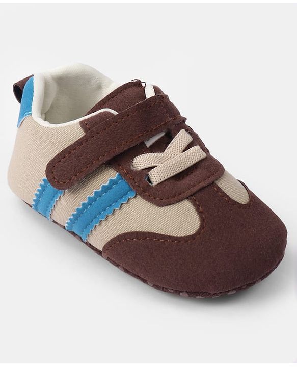 Cute Walk by Babyhug Velcro Closure Booties with Stripe Design - Khaki