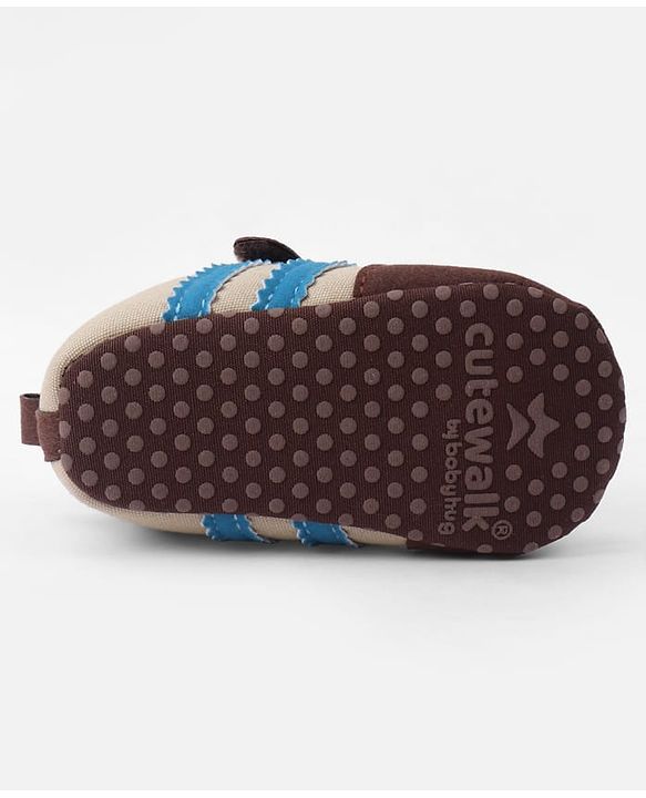 Cute Walk by Babyhug Velcro Closure Booties with Stripe Design - Khaki