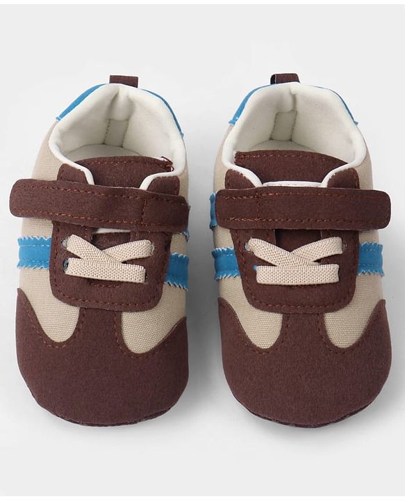 Cute Walk by Babyhug Velcro Closure Booties with Stripe Design - Khaki