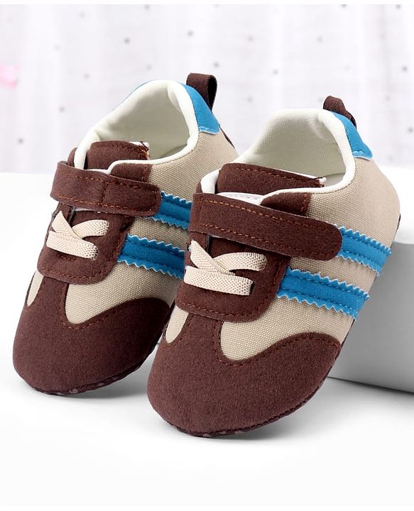 Cute Walk by Babyhug Velcro Closure Booties with Stripe Design - Khaki