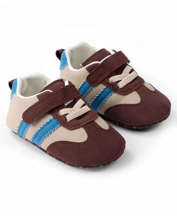 Cute Walk by Babyhug Velcro Closure Booties with Stripe Design - Khaki