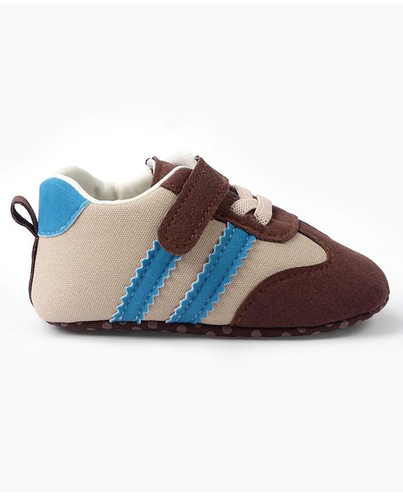 Cute Walk by Babyhug Velcro Closure Booties with Stripe Design - Khaki