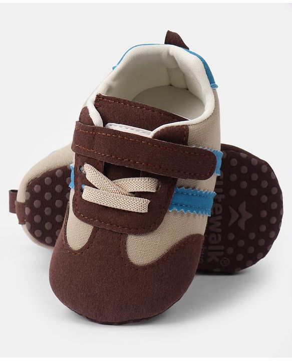 Cute Walk by Babyhug Velcro Closure Booties with Stripe Design - Khaki