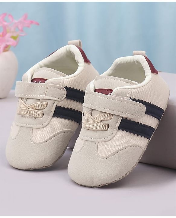 Cute Walk by Babyhug Velcro Closure Booties with Stripe Design - Khaki