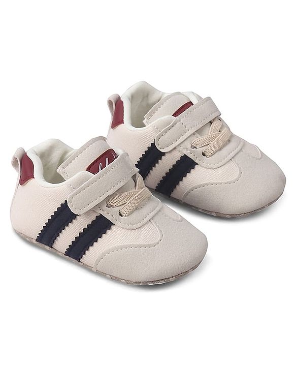 Cute Walk by Babyhug Velcro Closure Booties with Stripe Design - Khaki