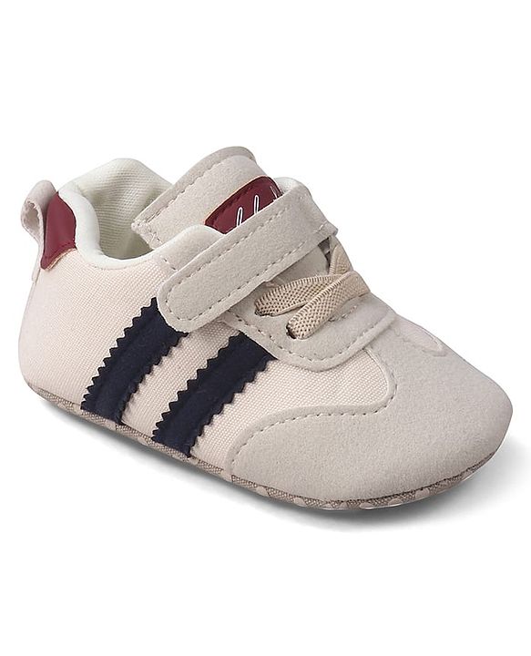 Cute Walk by Babyhug Velcro Closure Booties with Stripe Design - Khaki