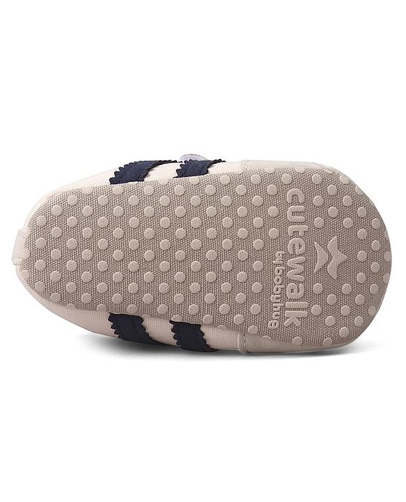 Cute Walk by Babyhug Velcro Closure Booties with Stripe Design - Khaki