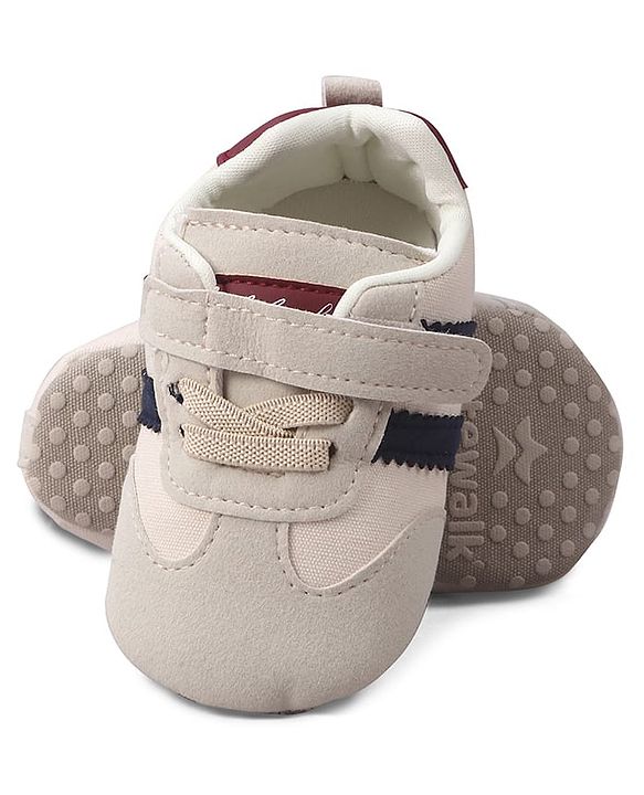 Cute Walk by Babyhug Velcro Closure Booties with Stripe Design - Khaki