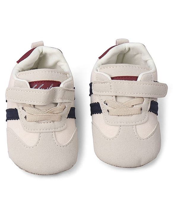 Cute Walk by Babyhug Velcro Closure Booties with Stripe Design - Khaki