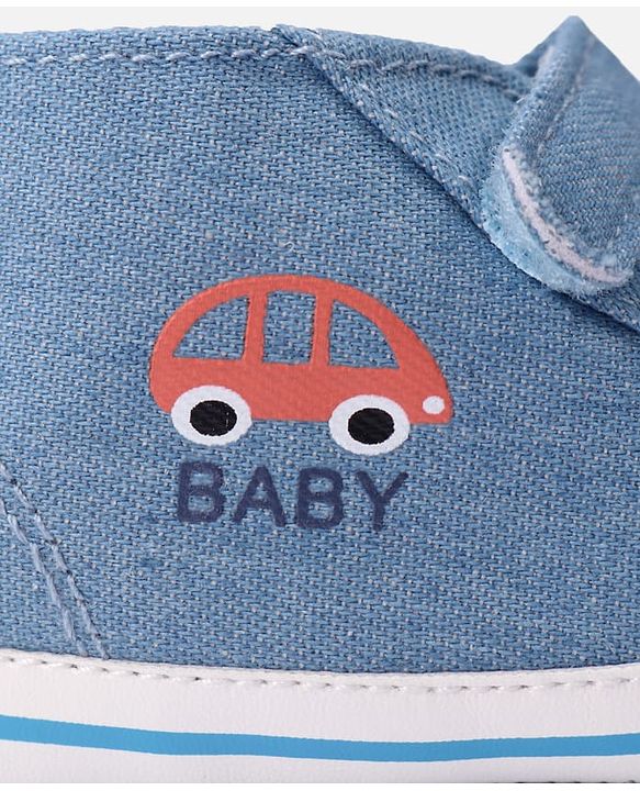 Cute Walk by Babyhug Velcro Closure Booties with Car Print- Sky Blue