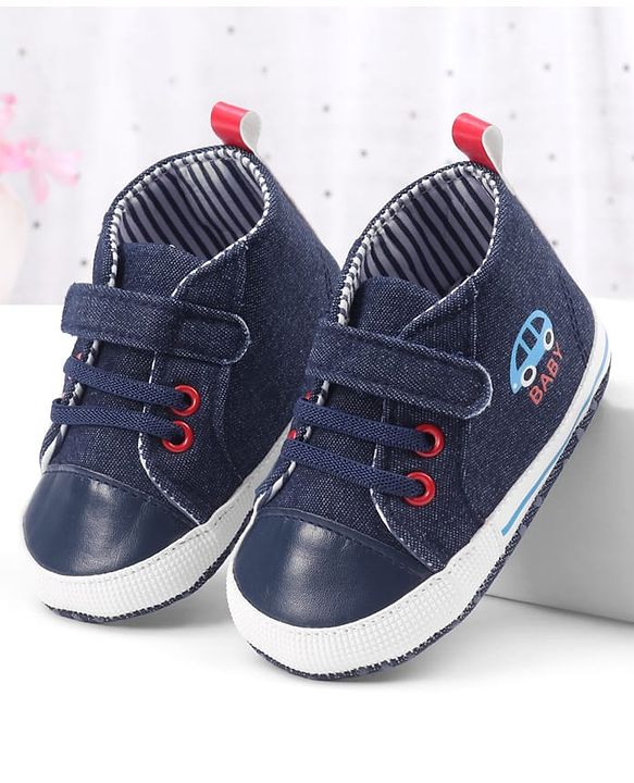 Cute Walk by Babyhug Velcro Closure Booties with Car Print- Sky Blue