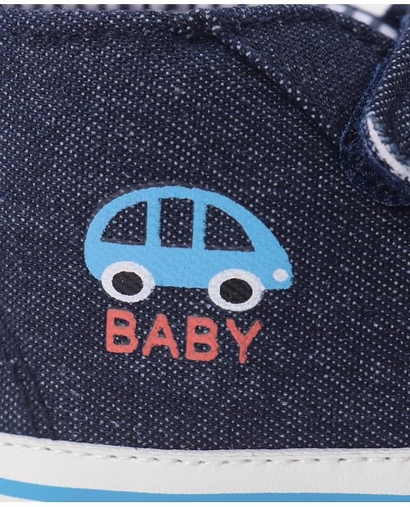 Cute Walk by Babyhug Velcro Closure Booties with Car Print- Sky Blue