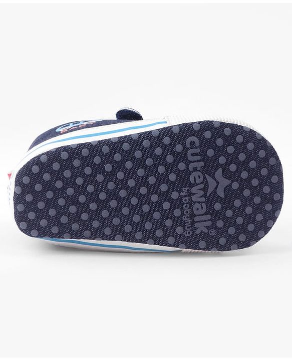 Cute Walk by Babyhug Velcro Closure Booties with Car Print- Sky Blue