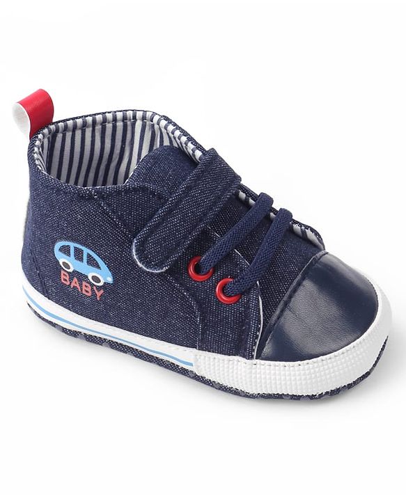 Cute Walk by Babyhug Velcro Closure Booties with Car Print- Sky Blue