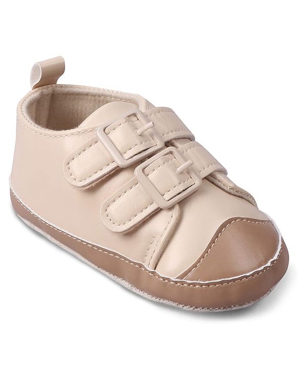 Cute Walk by Babyhug Velcro Closure Solid Colour Booties -Beige