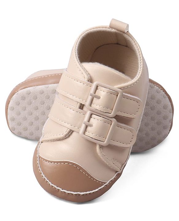 Cute Walk by Babyhug Velcro Closure Solid Colour Booties -Beige