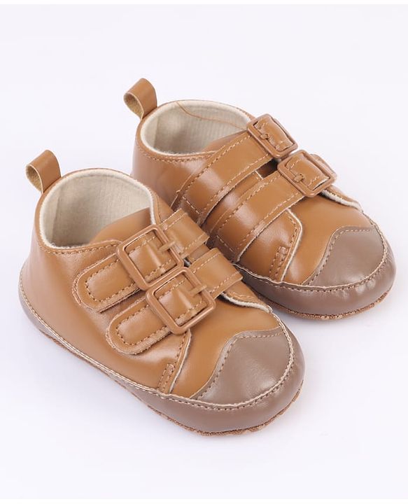 Cute Walk by Babyhug Velcro Closure Solid Colour Booties -Beige