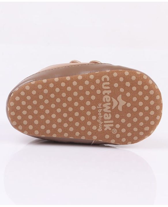 Cute Walk by Babyhug Velcro Closure Solid Colour Booties -Beige