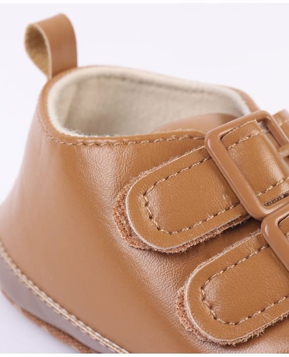 Cute Walk by Babyhug Velcro Closure Solid Colour Booties -Beige