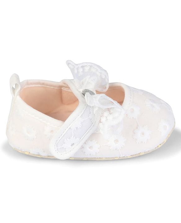 Cute Walk by Babyhug Velcro Closure Booties with Floral Embroidery & Bow Applique - White