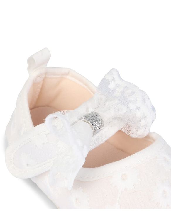 Cute Walk by Babyhug Velcro Closure Booties with Floral Embroidery & Bow Applique - White