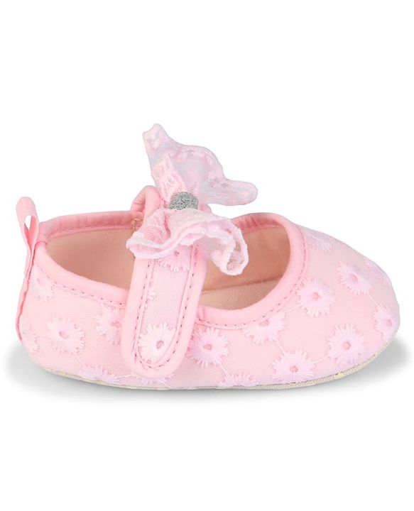 Cute Walk by Babyhug Velcro Closure Booties with Floral Embroidery & Bow Applique - White