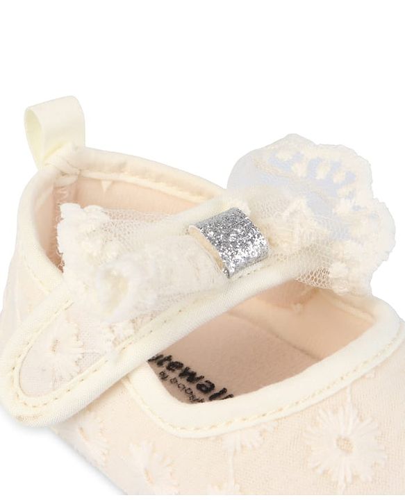 Cute Walk by Babyhug Velcro Closure Booties with Floral Embroidery & Bow Applique - White