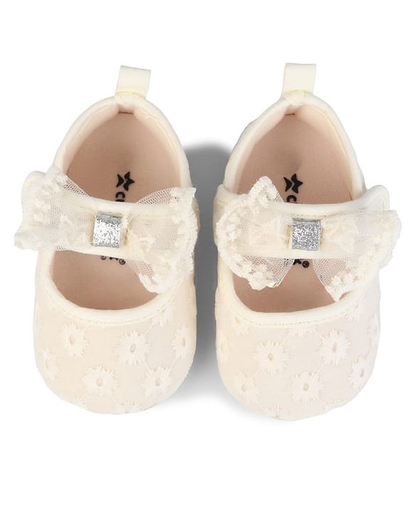 Cute Walk by Babyhug Velcro Closure Booties with Floral Embroidery & Bow Applique - White