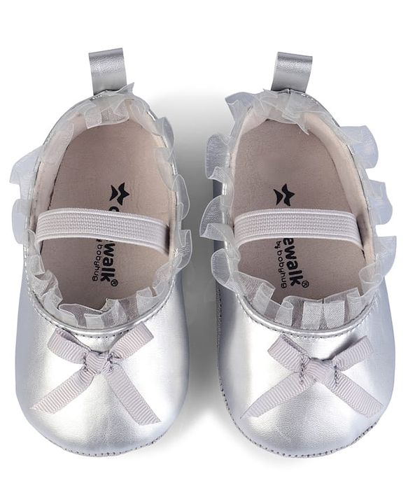 Cute Walk by Babyhug Slip On Booties with Bow Applique - Silver