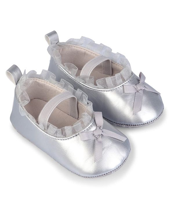 Cute Walk by Babyhug Slip On Booties with Bow Applique - Silver