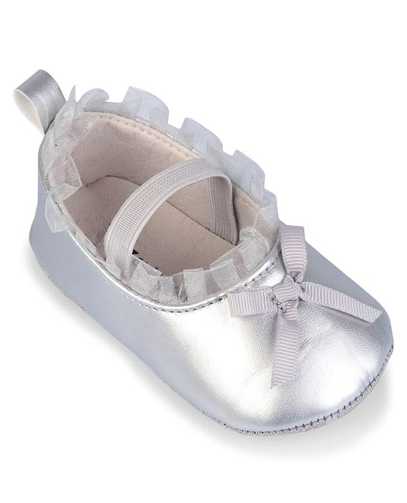 Cute Walk by Babyhug Slip On Booties with Bow Applique - Silver