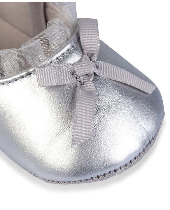 Cute Walk by Babyhug Slip On Booties with Bow Applique - Silver