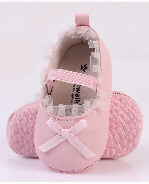 Cute Walk by Babyhug Slip On Booties with Bow Applique - Silver