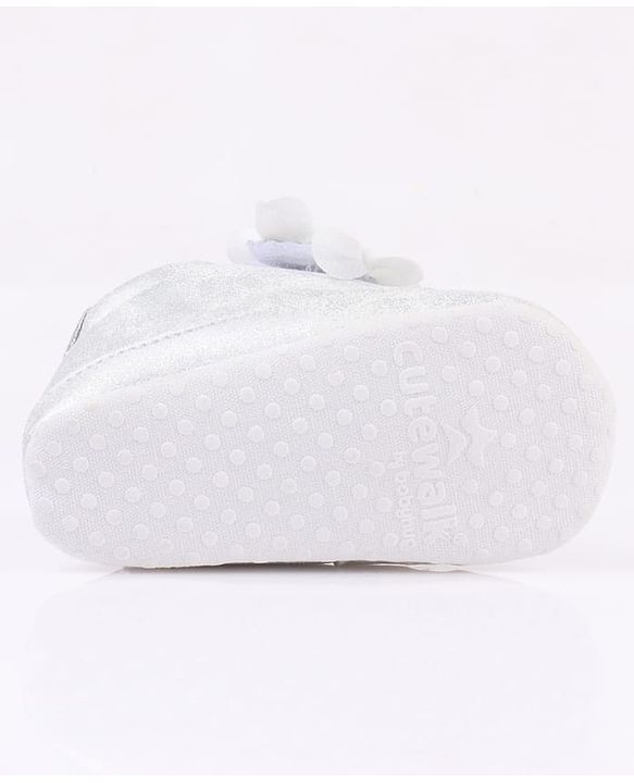 Cute Walk by Babyhug Velcro Closure Booties with Glitter Print & Floral Applique - Silver