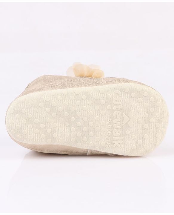 Cute Walk by Babyhug Velcro Closure Booties with Glitter Print & Floral Applique - Silver