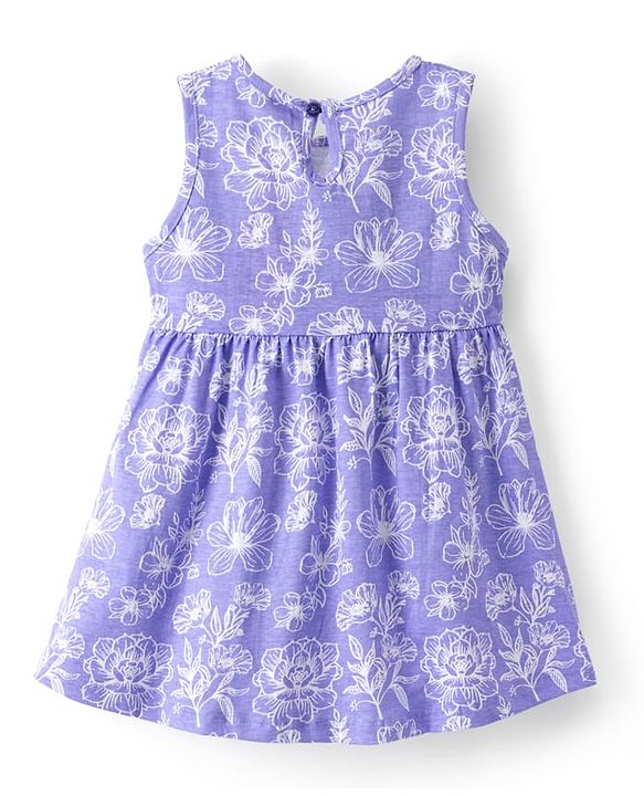 Babyhug Single Jersey Knit Sleeveless Frock with Floral Print & Bow Applique - Multicolor