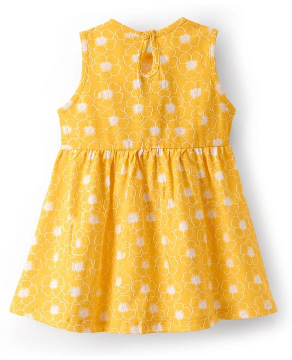 Babyhug Single Jersey Knit Sleeveless Frock with Floral Print & Bow Applique - Multicolor