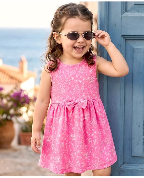 Babyhug Single Jersey Knit Sleeveless Frock With Floral Print & Bloomer - Multicolor