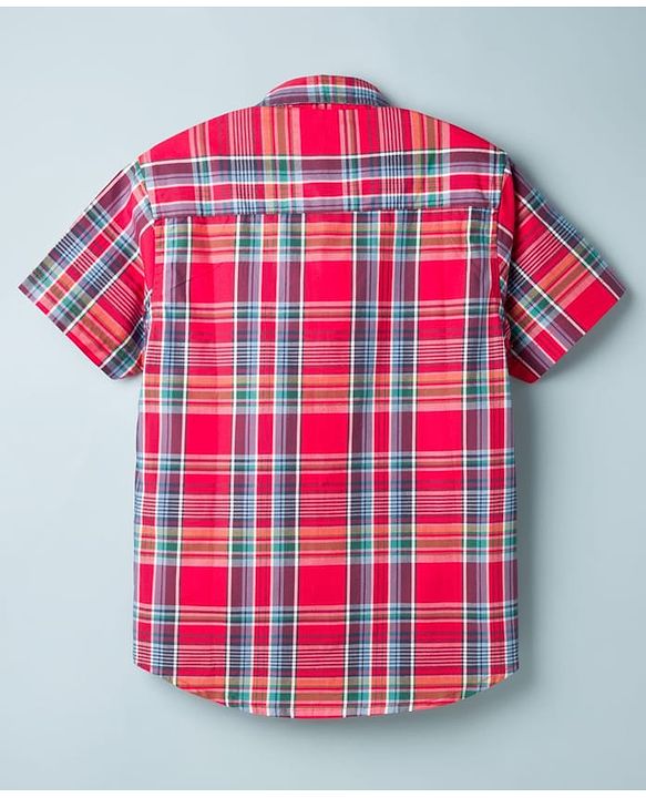 Pine Kids Cotton Woven Half Sleeves Checks Shirt With Inner Tee - Red