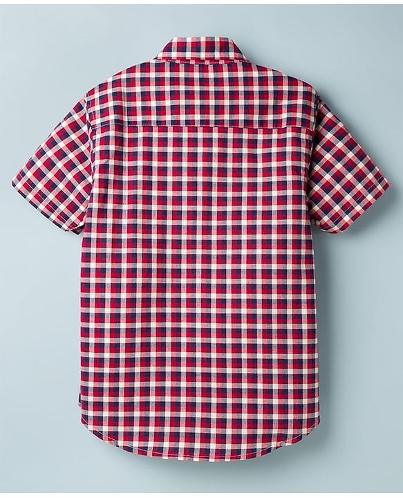 Pine Kids Cotton Woven Half Sleeves Checks Shirt With Inner Tee - Red