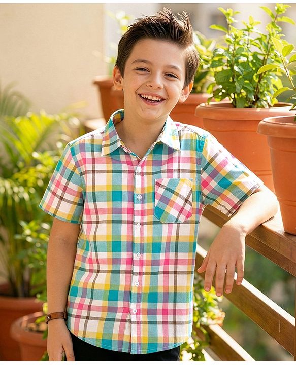 Pine Kids Cotton Woven Half Sleeves Checks Shirt - Multicolor