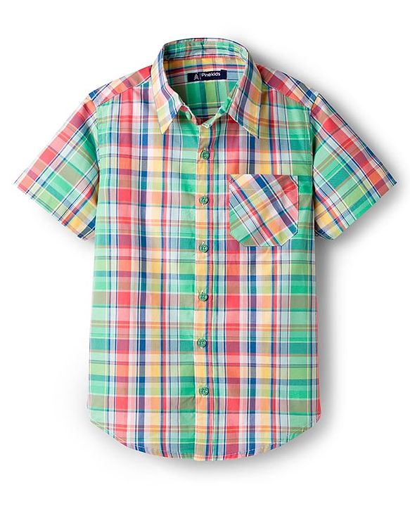 Pine Kids Cotton Woven Half Sleeves Checks Shirt - Multicolor
