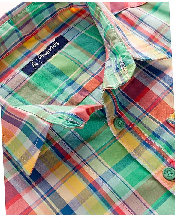 Pine Kids Cotton Woven Half Sleeves Checks Shirt - Multicolor