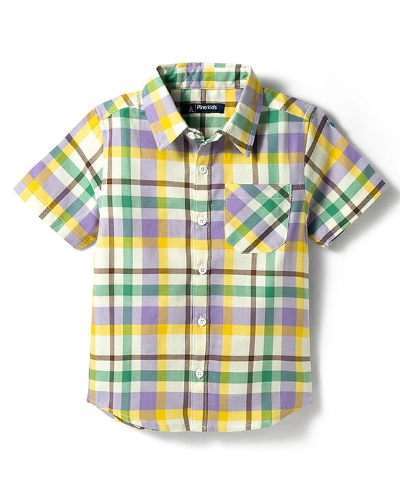 Pine Kids 100% Cotton Woven Half Sleeves Checks Shirt - Multicolour