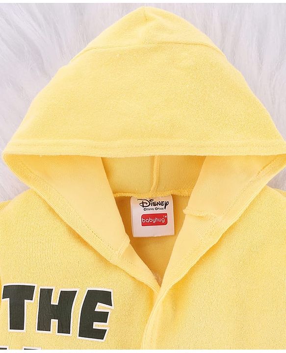 Babyhug Disney Terry Knit  Hooded Full Sleeves Bath Robe With Lion King Graphics - Yellow