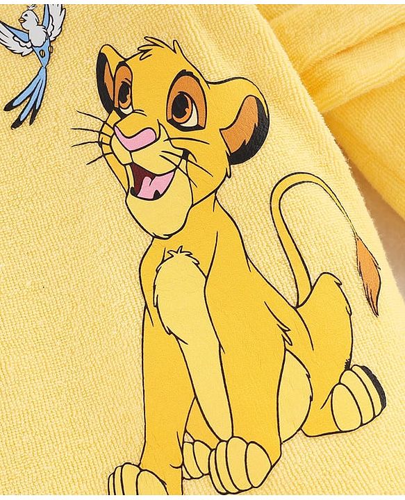 Babyhug Disney Terry Knit  Hooded Full Sleeves Bath Robe With Lion King Graphics - Yellow