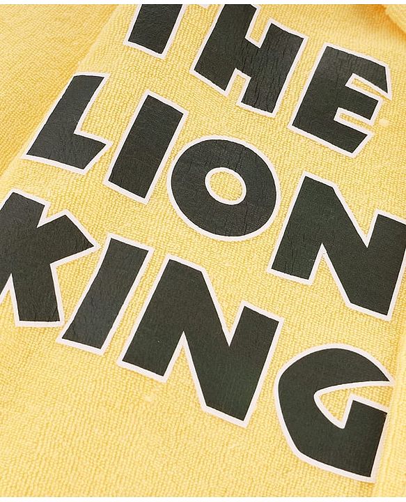 Babyhug Disney Terry Knit  Hooded Full Sleeves Bath Robe With Lion King Graphics - Yellow